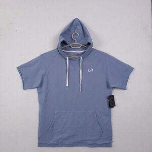 TLF Off Season Hoodie Large Blue Short Sleeve Preppy Casual Roll Up Hem Hooded